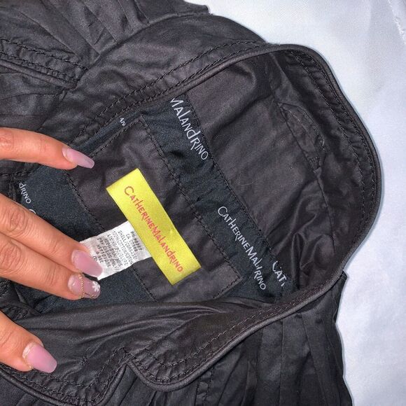 WOMEN'S Catherine Malandrino y2k black cotton and silk Trench coat pleatedSIZE P - Picture 8 of 10